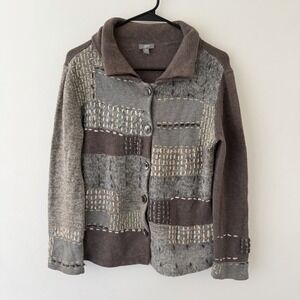 J Jill Womens Patchwork Sweater Jacket Size SP Petite Artsy Boho Lagenlook